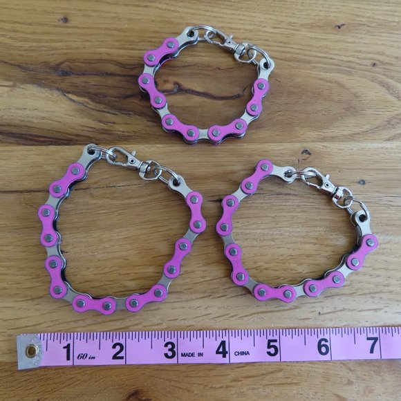 PINK Bike Chain Bracelet Handmade Stainless Steel - Picture 6 of 9